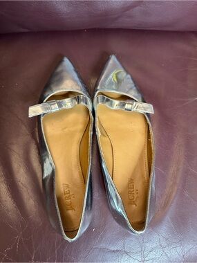 J. Crew Metallic Silver Pointed Mary Jane Flats